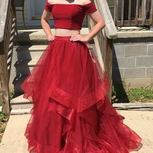 Burgundy Two-Piece Prom Dress